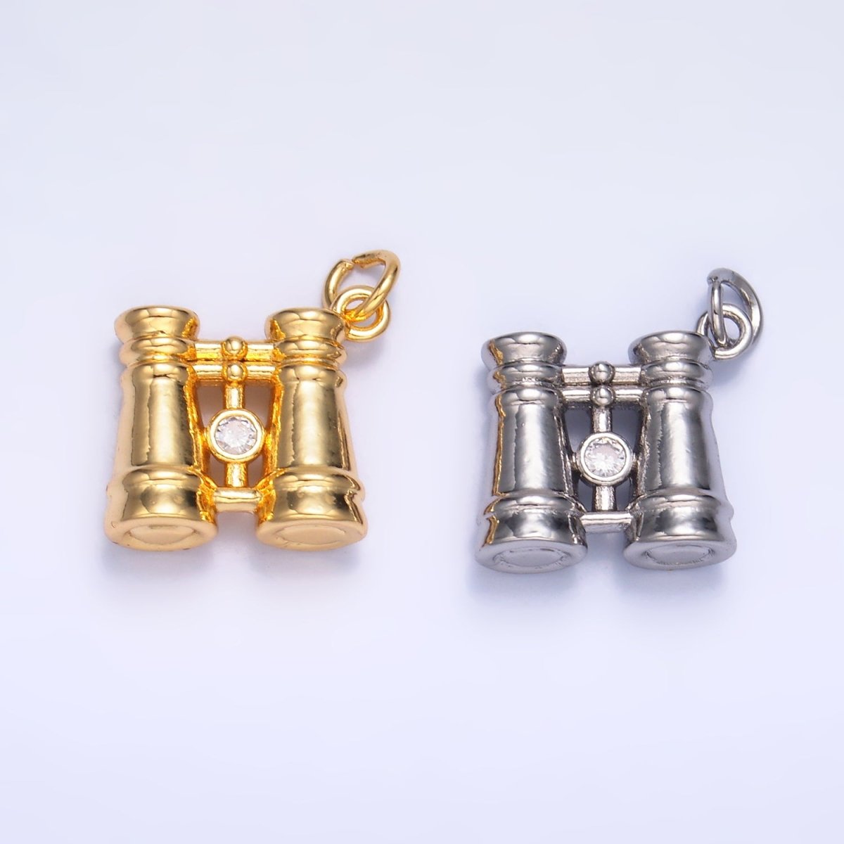24K Gold Filled CZ Binoculars 3D Multidimensional Charm in Gold &amp; Silver | W368