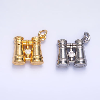 24K Gold Filled CZ Binoculars 3D Multidimensional Charm in Gold &amp; Silver | W368