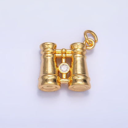 24K Gold Filled CZ Binoculars 3D Multidimensional Charm in Gold &amp; Silver | W368