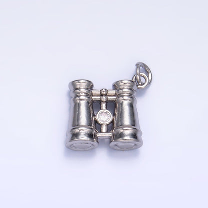 24K Gold Filled CZ Binoculars 3D Multidimensional Charm in Gold &amp; Silver | W368
