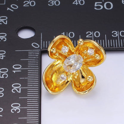 24K Gold Filled CZ Bud Foil Flower Stud Earrings | AB1401