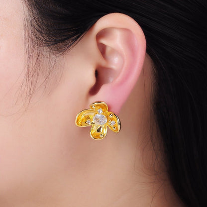 24K Gold Filled CZ Bud Foil Flower Stud Earrings | AB1401
