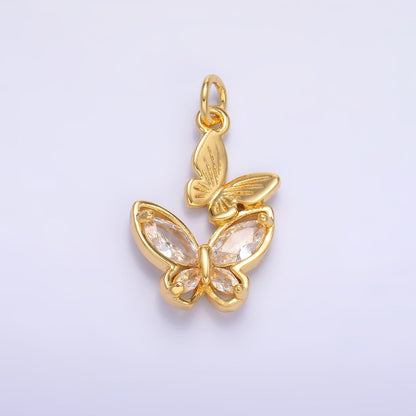 24K Gold Filled CZ Butterfly Double Charm in Gold &amp; Silver | N075