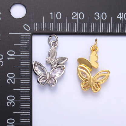 24K Gold Filled CZ Butterfly Double Charm in Gold &amp; Silver | N075