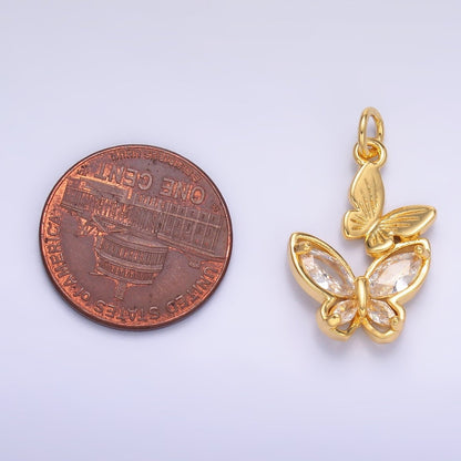24K Gold Filled CZ Butterfly Double Charm in Gold &amp; Silver | N075