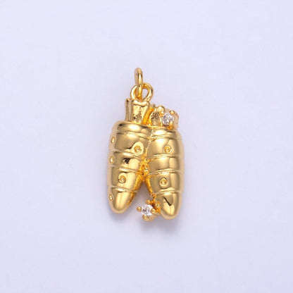 24K Gold Filled CZ Carrot Vegetable Multidimensional 3D Charm | N073