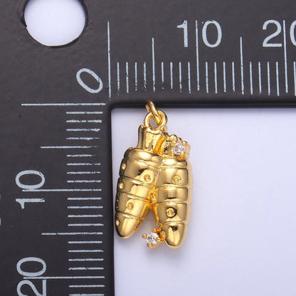 24K Gold Filled CZ Carrot Vegetable Multidimensional 3D Charm | N073