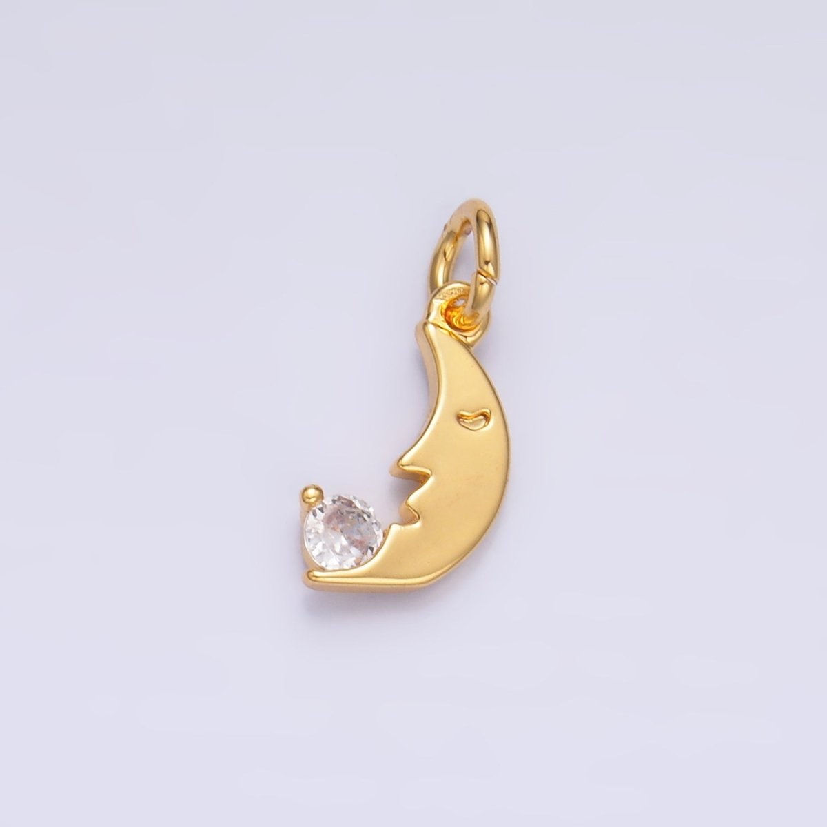 24K Gold Filled 11mm CZ Celestial Crescent Moon Face Charm in Gold &amp; Silver | W834