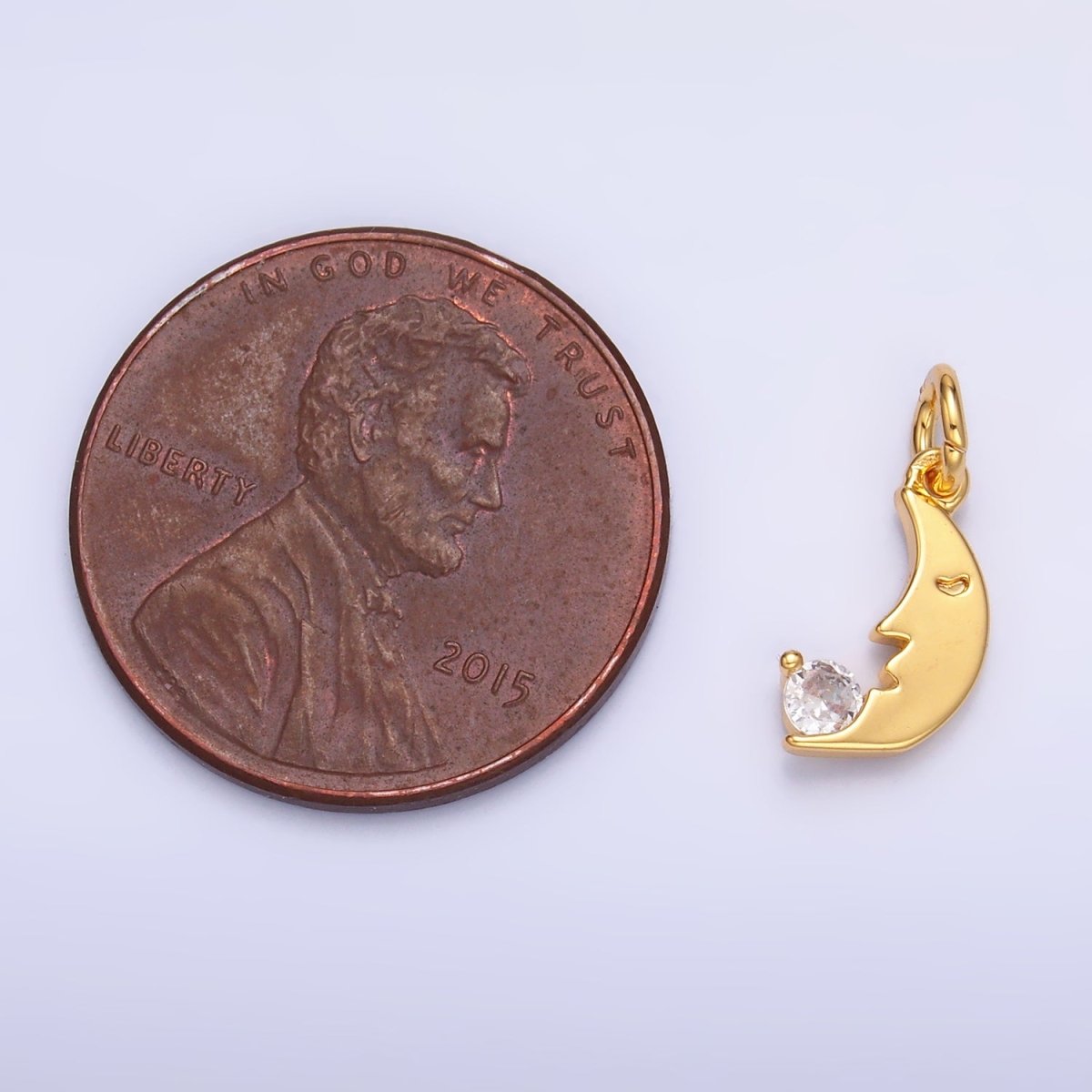 24K Gold Filled 11mm CZ Celestial Crescent Moon Face Charm in Gold &amp; Silver | W834
