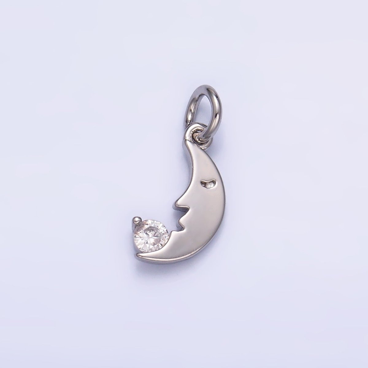24K Gold Filled 11mm CZ Celestial Crescent Moon Face Charm in Gold &amp; Silver | W834
