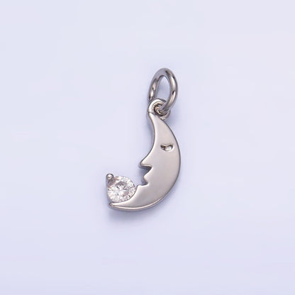 24K Gold Filled 11mm CZ Celestial Crescent Moon Face Charm in Gold &amp; Silver | W834