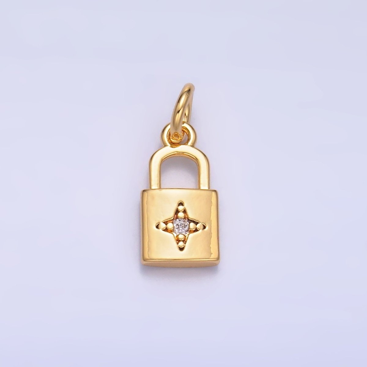 24K Gold Filled 10mm CZ Celestial Star Padlock Mini Charm in Gold &amp; Silver | E825