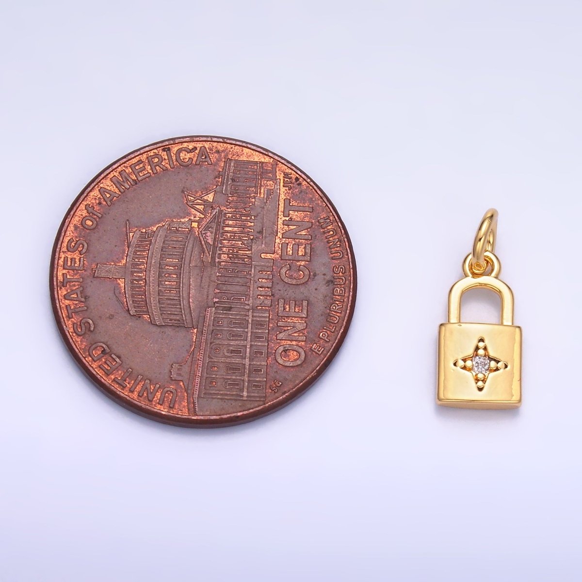 24K Gold Filled 10mm CZ Celestial Star Padlock Mini Charm in Gold &amp; Silver | E825
