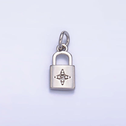24K Gold Filled 10mm CZ Celestial Star Padlock Mini Charm in Gold &amp; Silver | E825