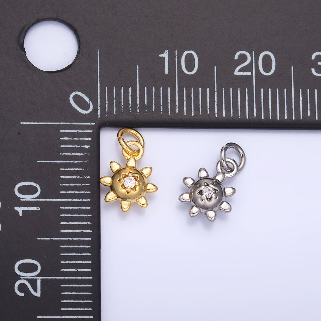 24K Gold Filled 9.5mm CZ Celestial Sun Mini Charm in Gold &amp; Silver | W879