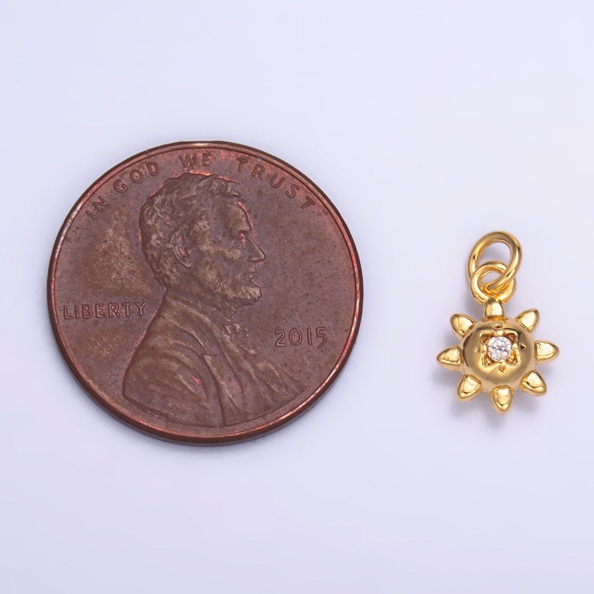 24K Gold Filled 9.5mm CZ Celestial Sun Mini Charm in Gold &amp; Silver | W879