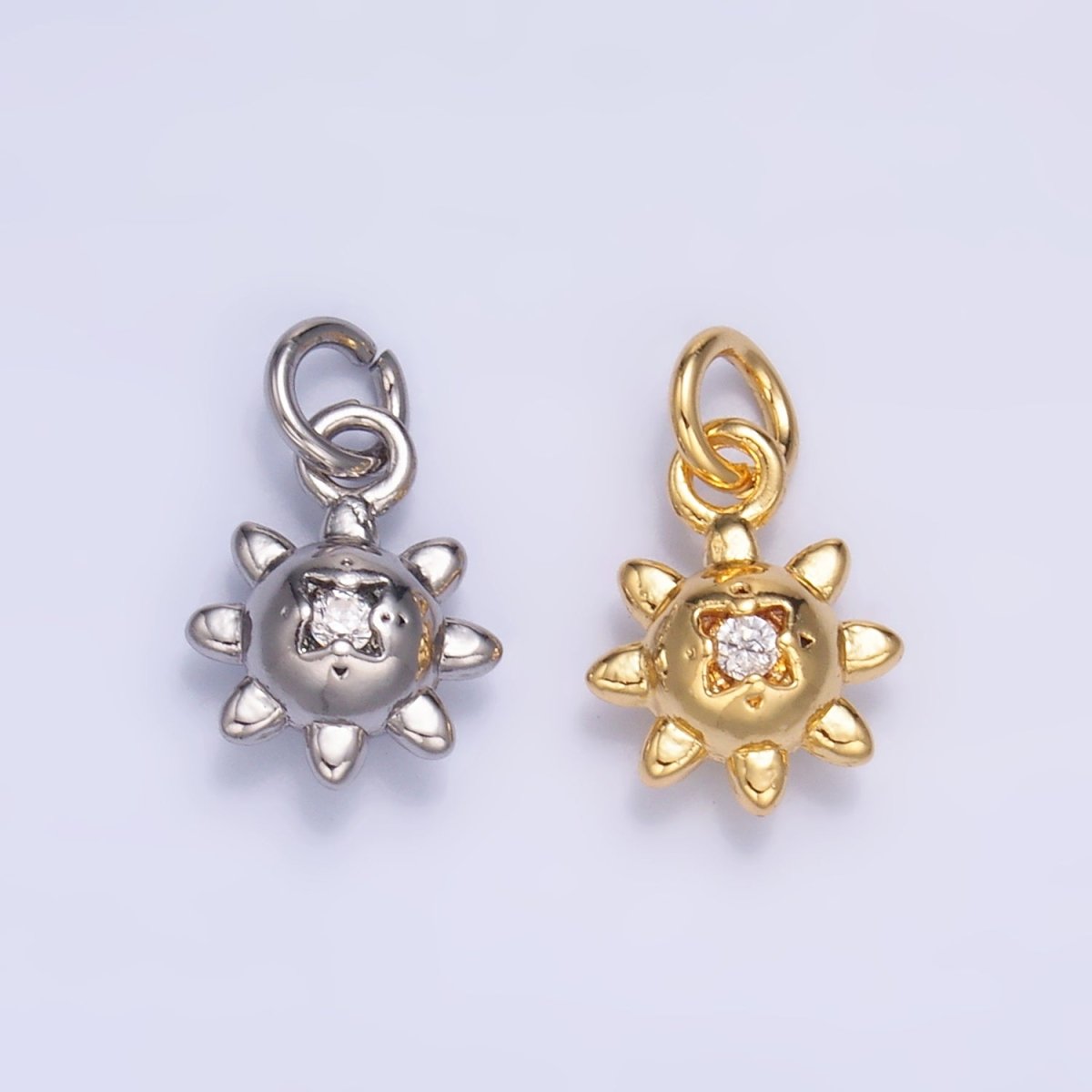 24K Gold Filled 9.5mm CZ Celestial Sun Mini Charm in Gold &amp; Silver | W879