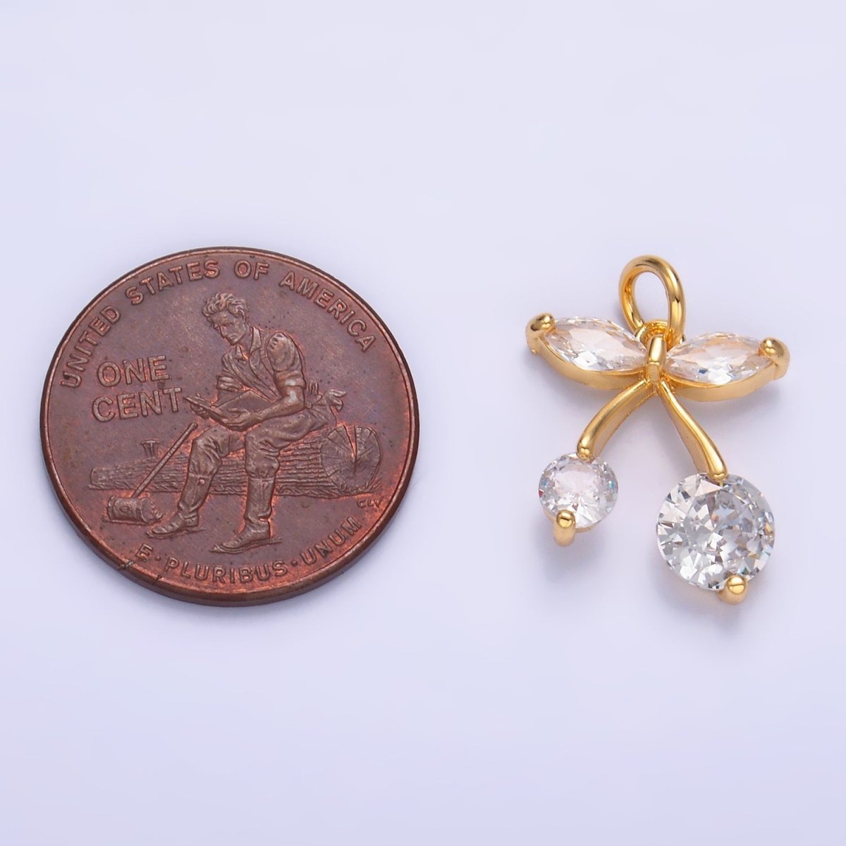 24K Gold Filled 15mm Clear CZ Cherry Fruit Mini Charm in Gold &amp; Silver | W806