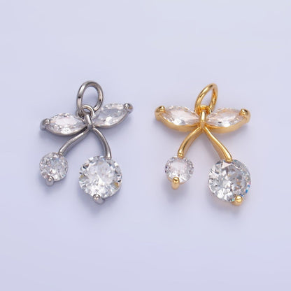 24K Gold Filled 15mm Clear CZ Cherry Fruit Mini Charm in Gold &amp; Silver | W806