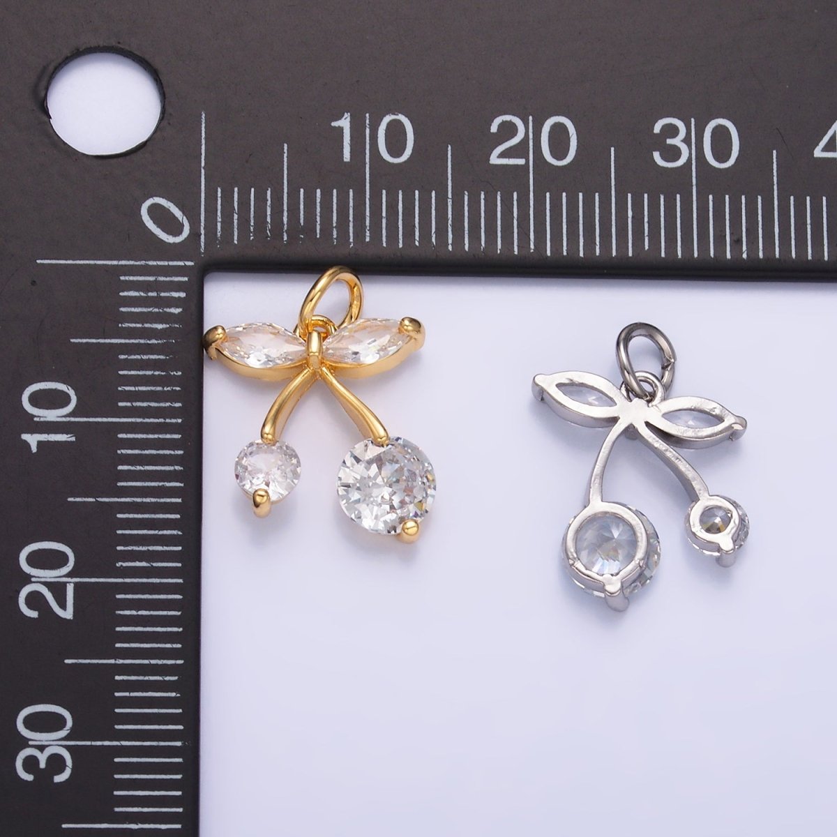 24K Gold Filled 15mm Clear CZ Cherry Fruit Mini Charm in Gold &amp; Silver | W806
