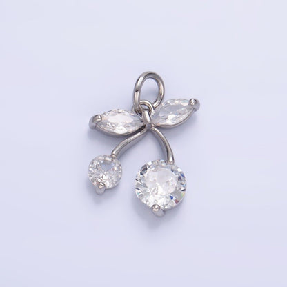 24K Gold Filled 15mm Clear CZ Cherry Fruit Mini Charm in Gold &amp; Silver | W806