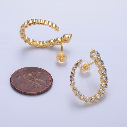 24K Gold Filled CZ Circular U-Shaped Horseshoe Earrings Set | AB873