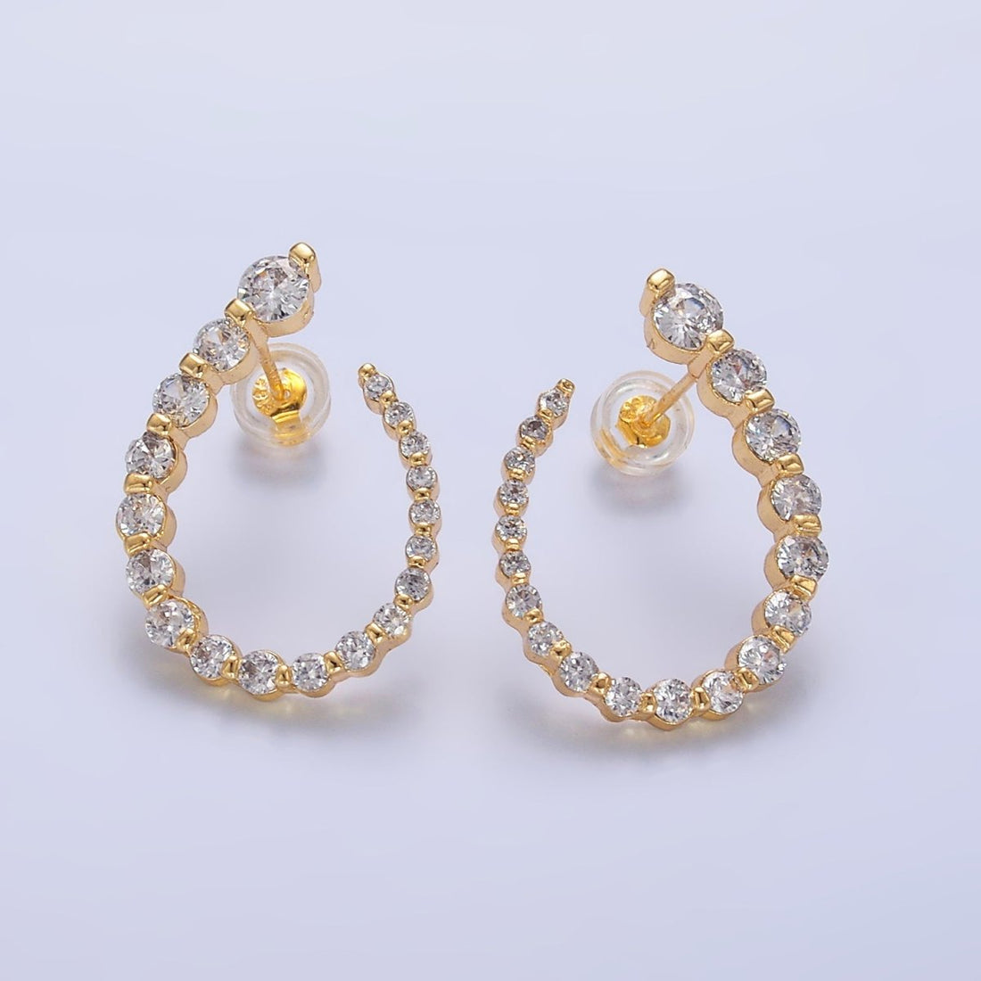 24K Gold Filled CZ Circular U-Shaped Horseshoe Earrings Set | AB873