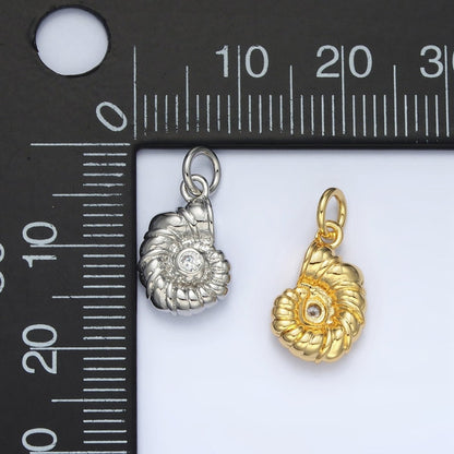 24K Gold Filled 14mm CZ Clam Sea Shell Charm in Gold &amp; Silver | AG865