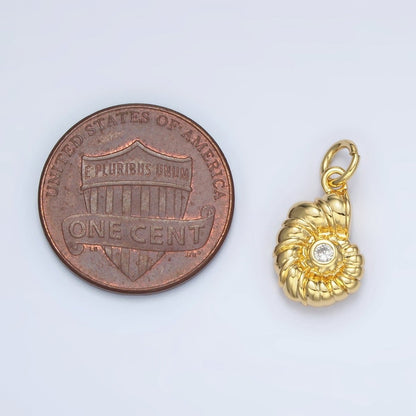 24K Gold Filled 14mm CZ Clam Sea Shell Charm in Gold &amp; Silver | AG865
