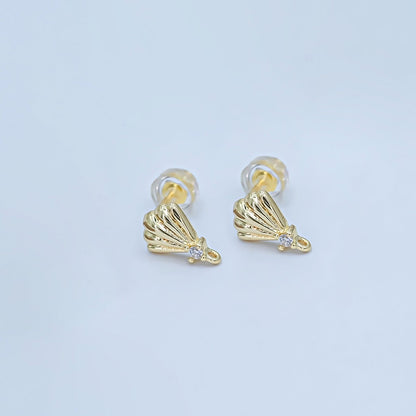 24K Gold Filled CZ Clam Sea Shell Stud Drop Earrings | Z1131