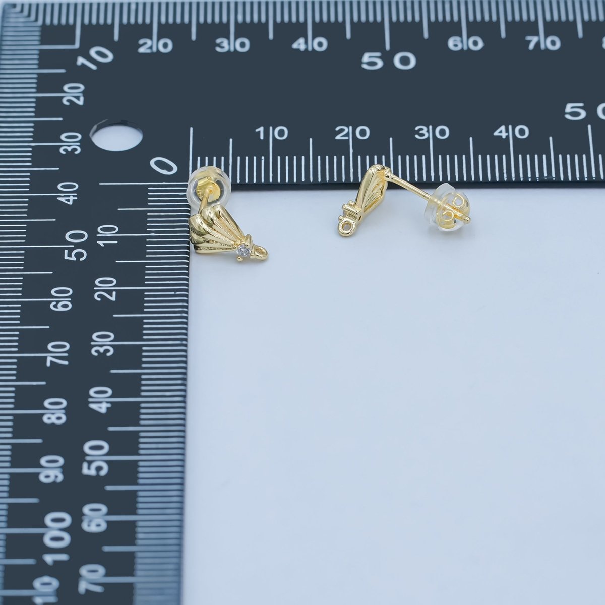 24K Gold Filled CZ Clam Sea Shell Stud Drop Earrings | Z1131