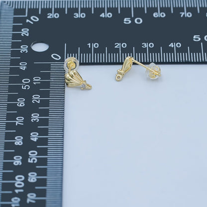24K Gold Filled CZ Clam Sea Shell Stud Drop Earrings | Z1131