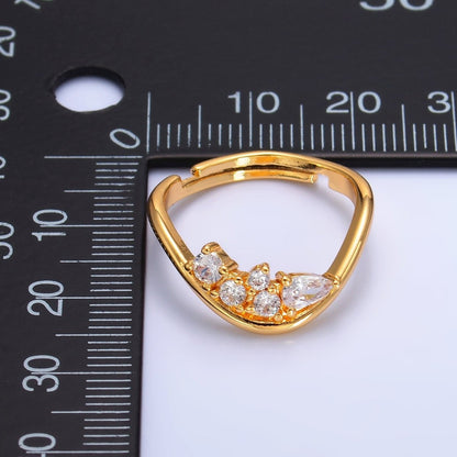 24K Gold Filled CZ Cluster Curved Chevron Ring | U429