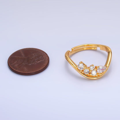24K Gold Filled CZ Cluster Curved Chevron Ring | U429