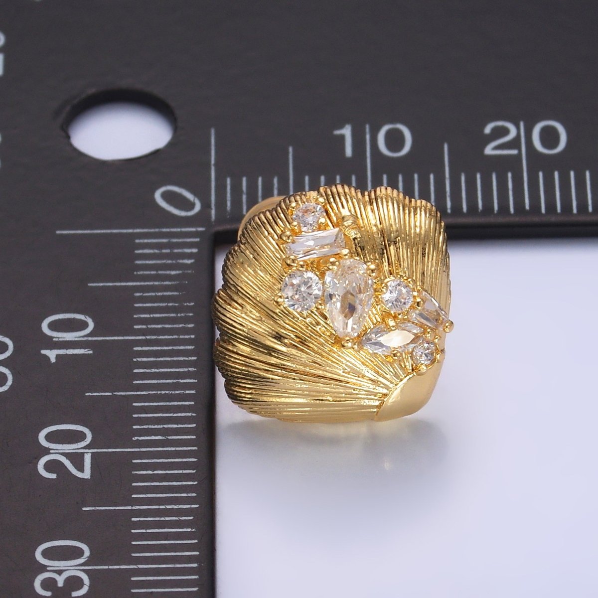 24K Gold Filled CZ Cluster Lined Sea Shell Stud Earrings | AB709