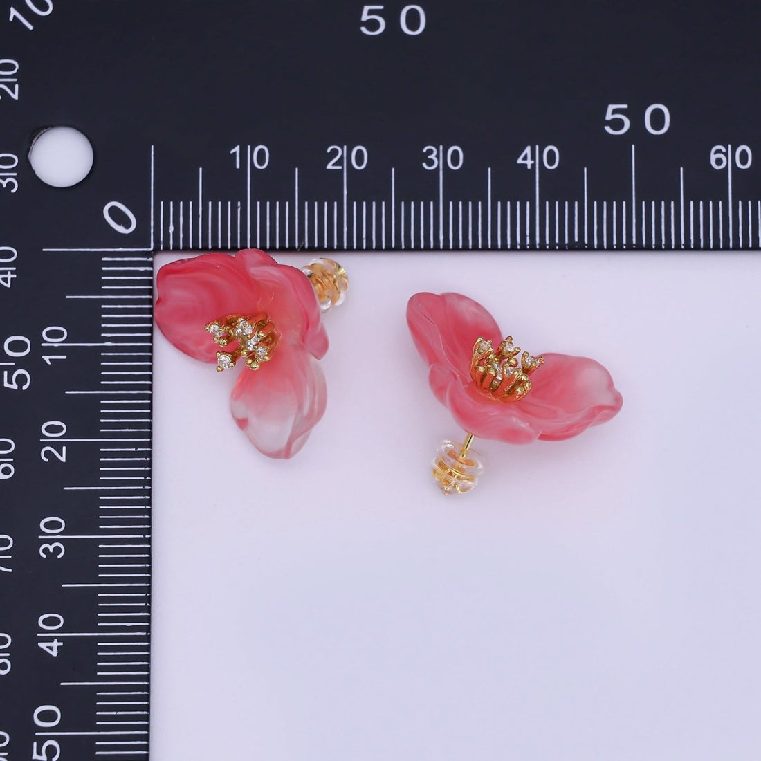 24K Gold Filled CZ Cluster Red, White, Orange, Green, Pink Acrylic Flower Stud Earrings | AB716 V147