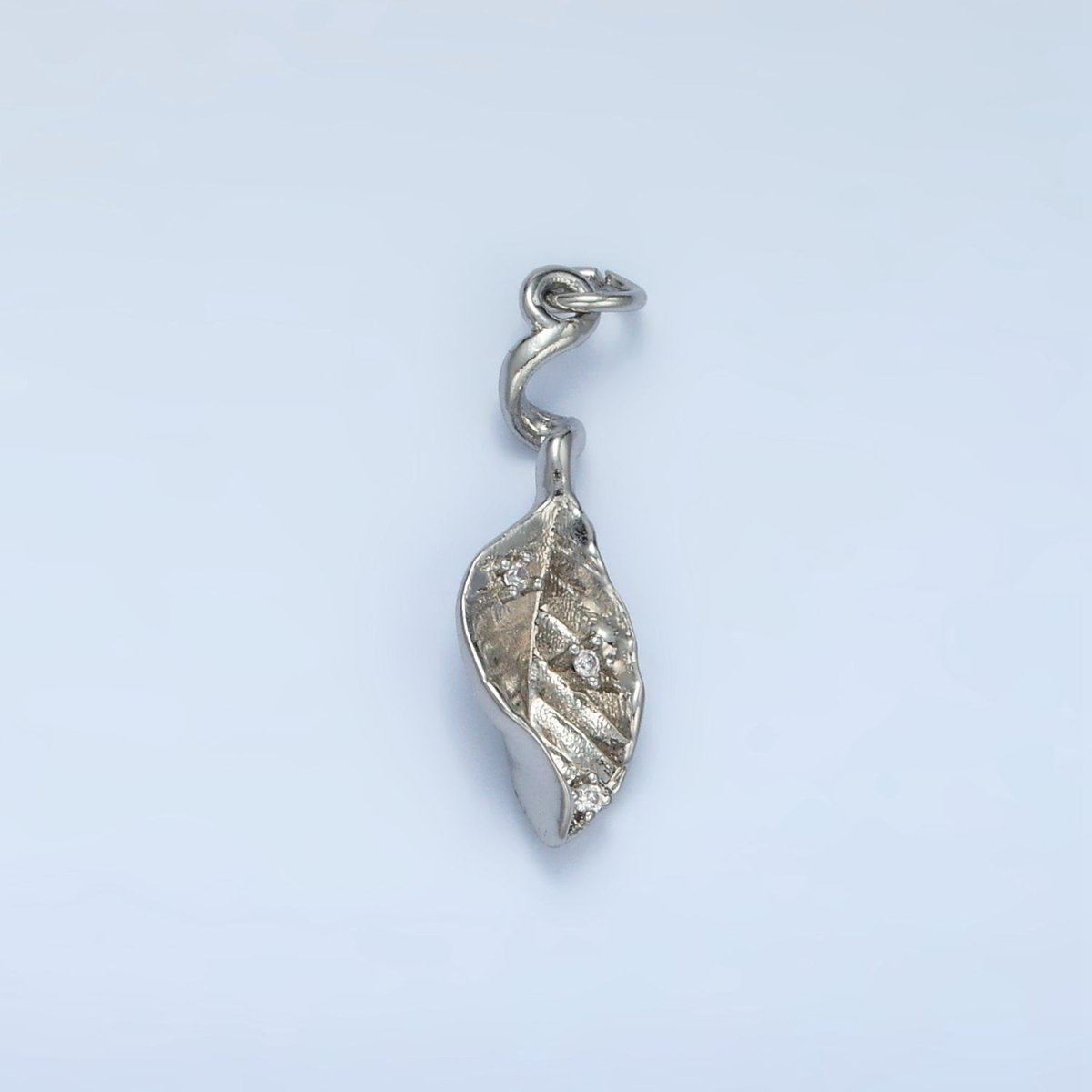 24K Gold Filled 20mm CZ Curved Leaf Nature Multidimensional Mini Charm in Gold &amp; Silver | E382