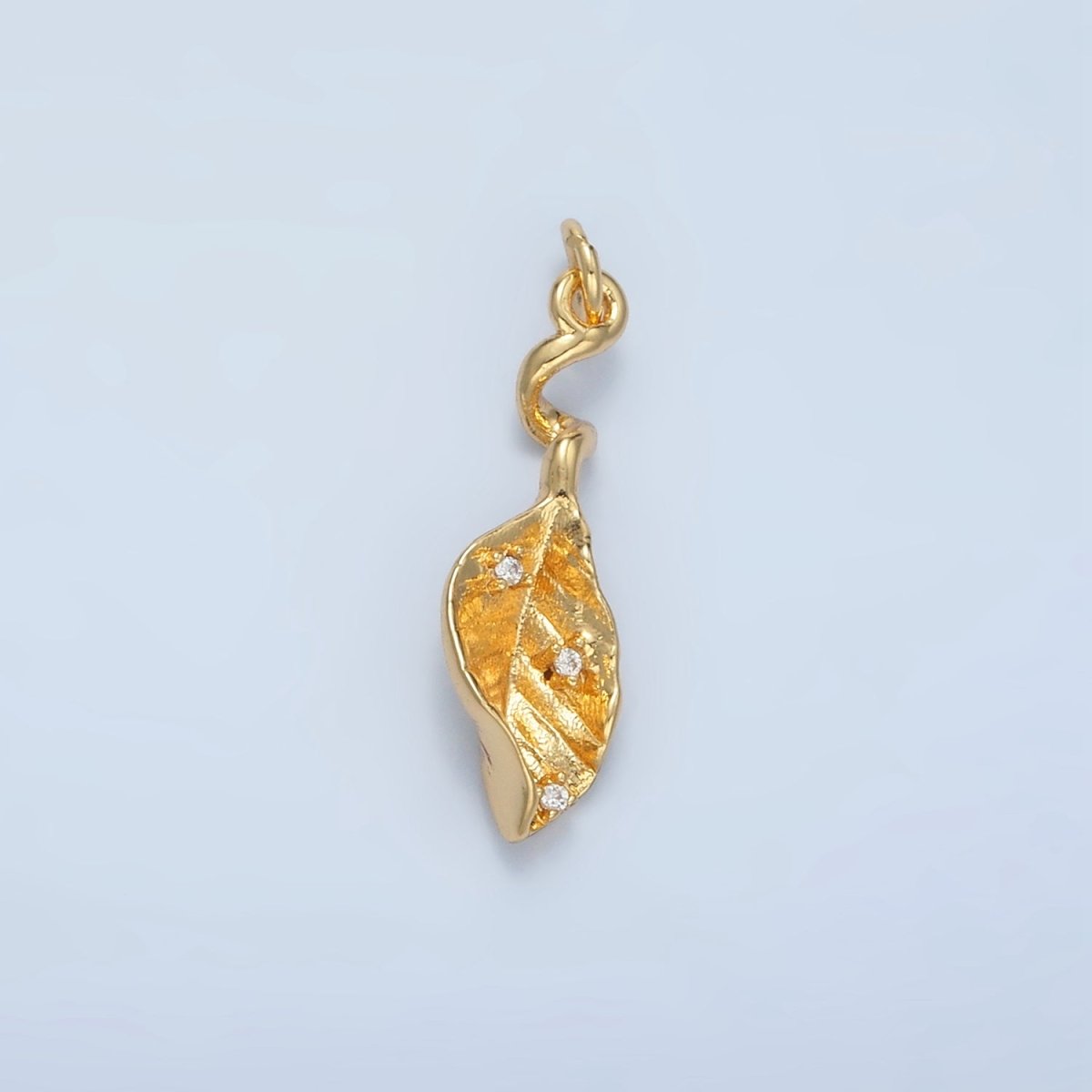 24K Gold Filled 20mm CZ Curved Leaf Nature Multidimensional Mini Charm in Gold &amp; Silver | E382