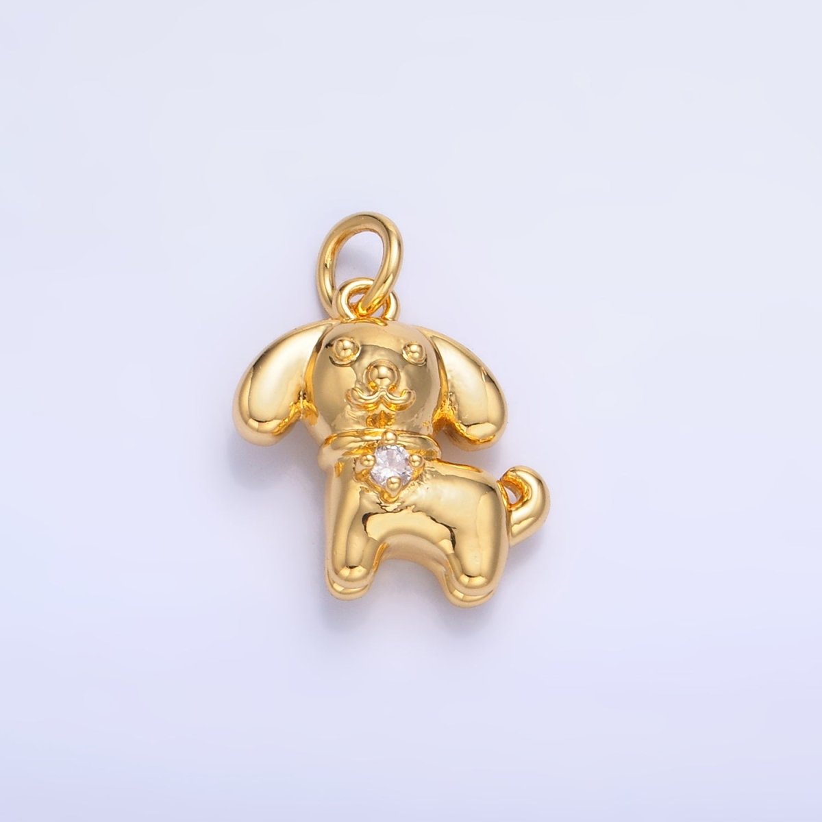 24K Gold Filled 15mm CZ Dog Pet Animal 3D Multidimensional Charm in Gold &amp; Silver | W891