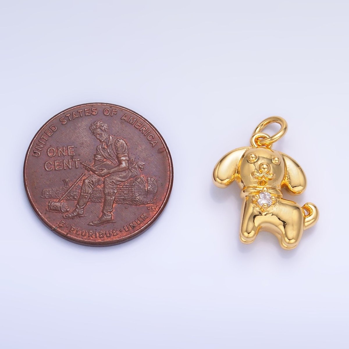 24K Gold Filled 15mm CZ Dog Pet Animal 3D Multidimensional Charm in Gold &amp; Silver | W891