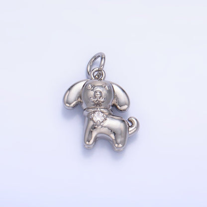 24K Gold Filled 15mm CZ Dog Pet Animal 3D Multidimensional Charm in Gold &amp; Silver | W891