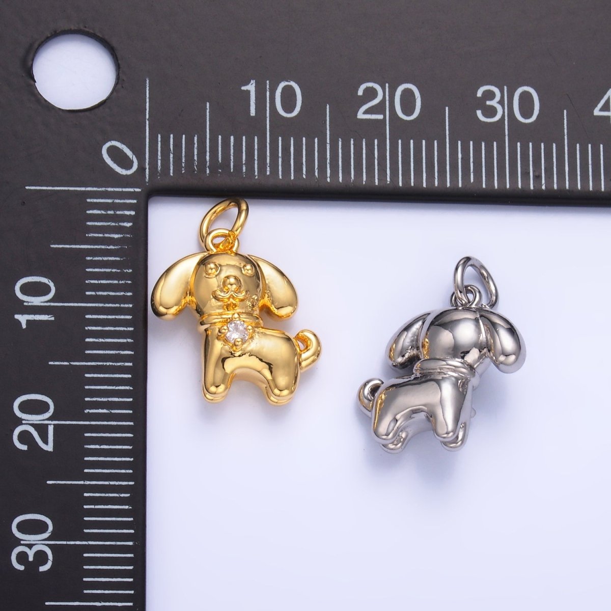 24K Gold Filled 15mm CZ Dog Pet Animal 3D Multidimensional Charm in Gold &amp; Silver | W891