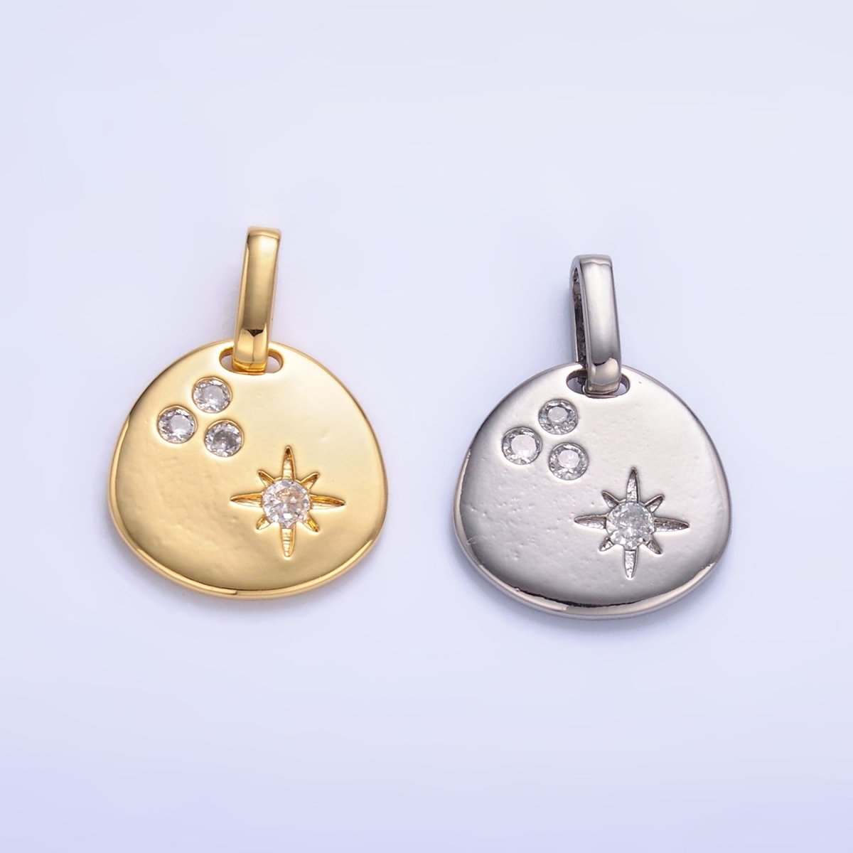 24K Gold Filled CZ Dotted Celestial Star Round Pendant in Gold &amp; Silver | AA1084