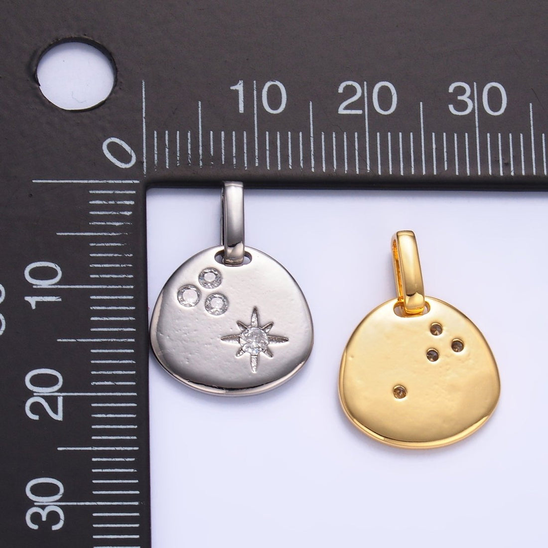 24K Gold Filled CZ Dotted Celestial Star Round Pendant in Gold &amp; Silver | AA1084