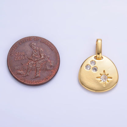 24K Gold Filled CZ Dotted Celestial Star Round Pendant in Gold &amp; Silver | AA1084