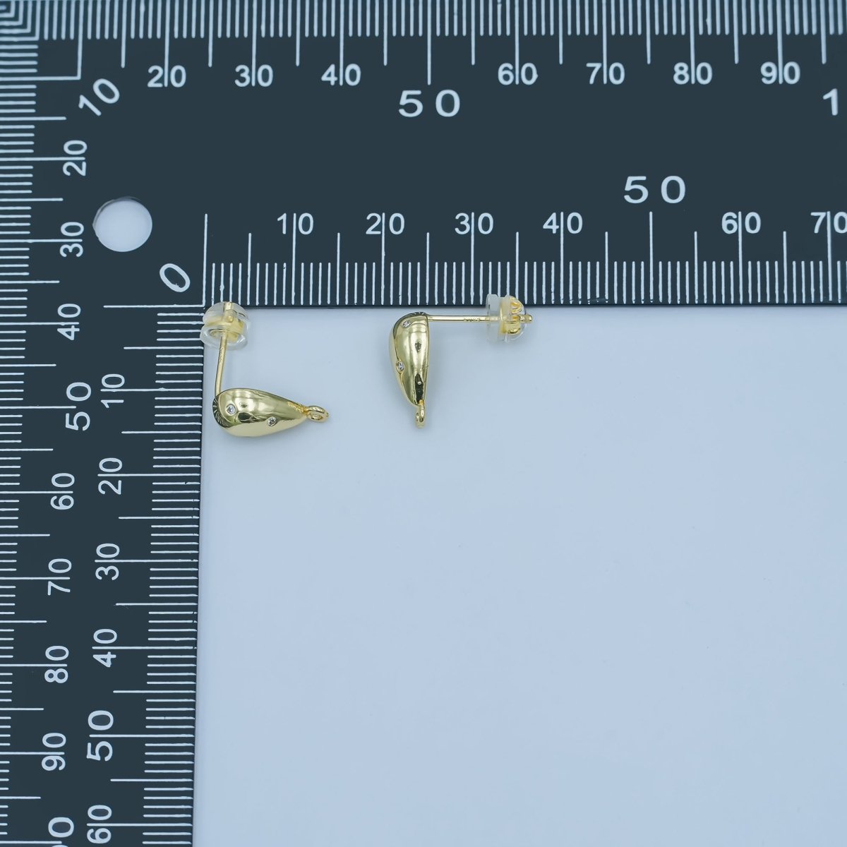 24K Gold Filled CZ Dotted Dome Teardrop Drop Stud Earring Findings | Z1130