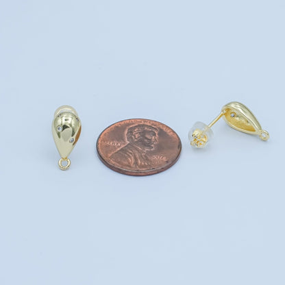 24K Gold Filled CZ Dotted Dome Teardrop Drop Stud Earring Findings | Z1130