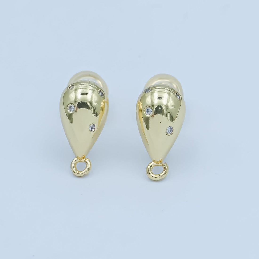 24K Gold Filled CZ Dotted Dome Teardrop Drop Stud Earring Findings | Z1130