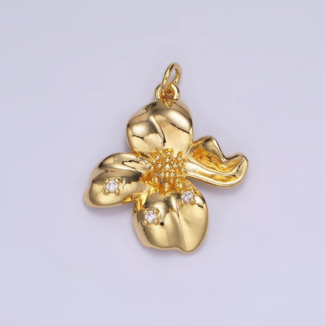 24K Gold Filled CZ Dotted Molten Foil Flower Petal Charm in Gold &amp; Silver | C242