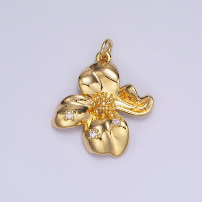 24K Gold Filled CZ Dotted Molten Foil Flower Petal Charm in Gold &amp; Silver | C242